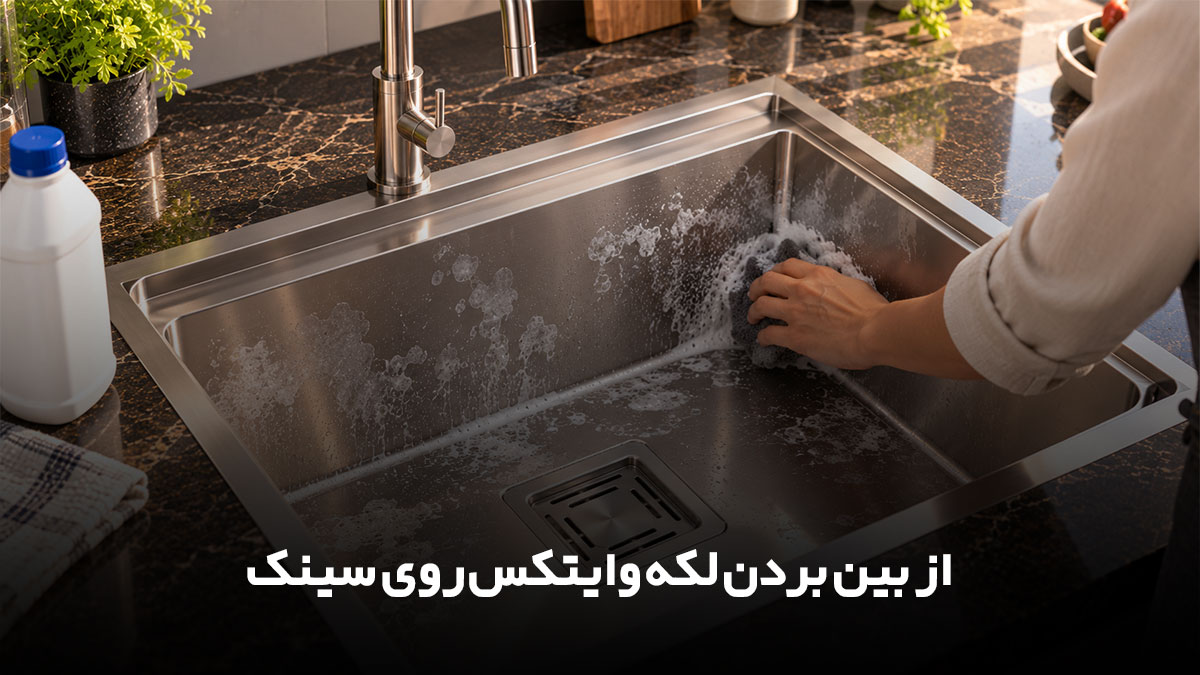 از بین بردن لکه وایتکس روی سینک ظرفشویی
