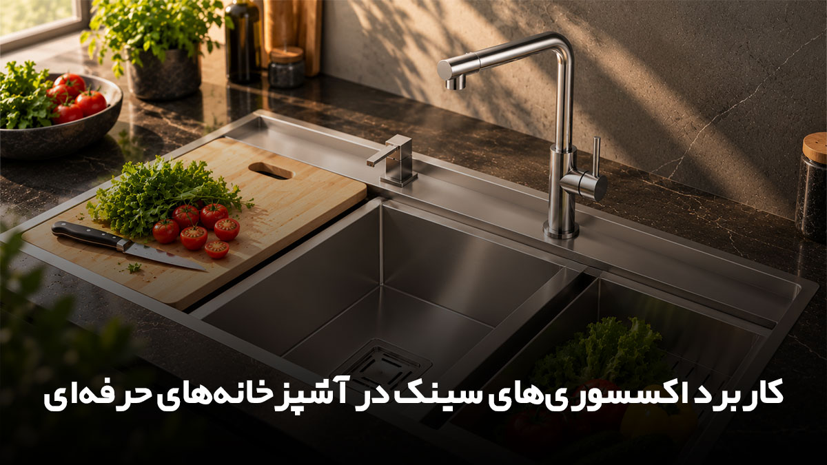 اکسسوری‌های سینک ظرفشویی شامل سبد آبکش، تخته برش و تجهیزات جانبی برای افزایش نظم و کارایی آشپزخانه