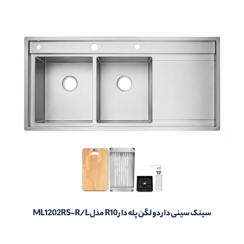 سینک ظرفشویی متا مدل ML1202RS-r پله‌دار دو لگن سینی‌دار با گوشه‌های R10